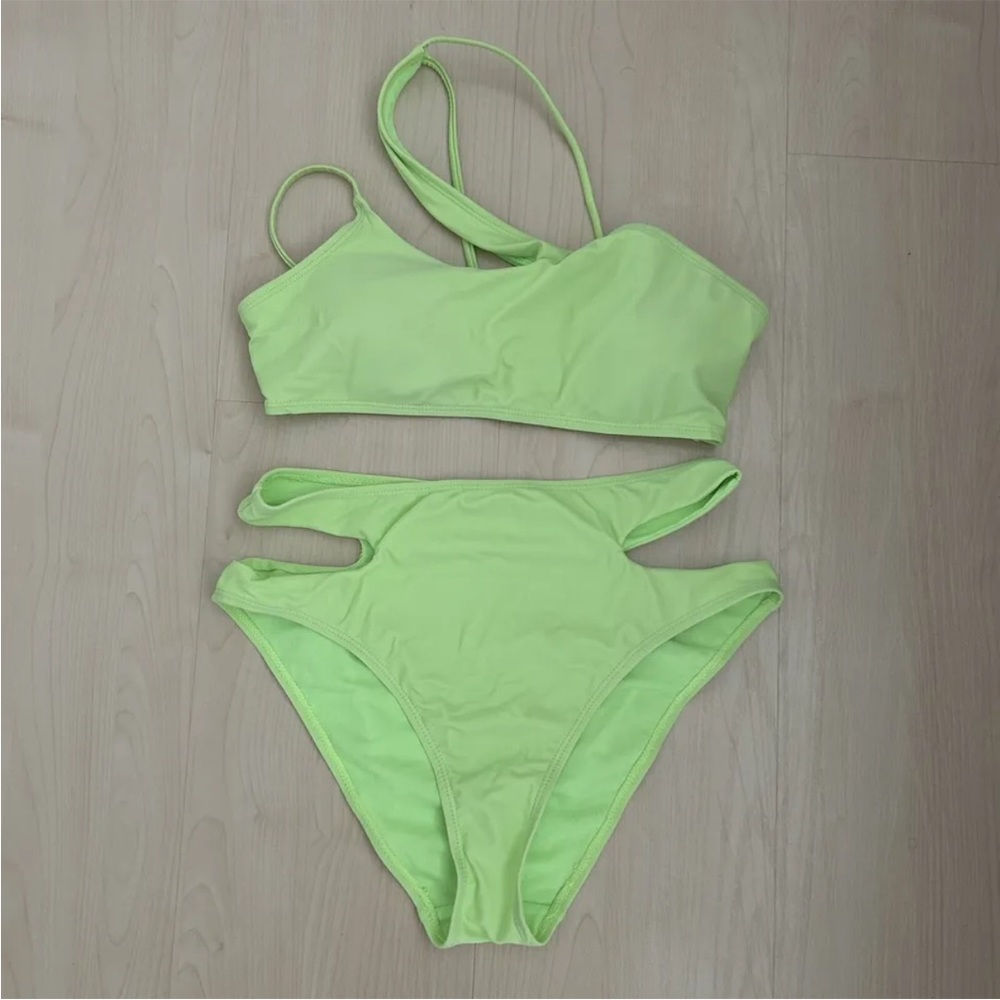 Cabana del Sol Green Neon Green 2 Pc Bikini Swimsuit Swim Cutout Medium